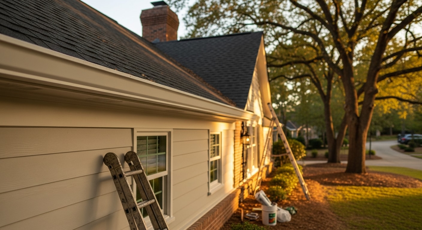 Residential home with new siding and gutter installation